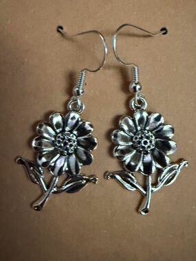 Handmade Silver Sunflower Dangle Earrings | Boho Cottagecore Jewelry
